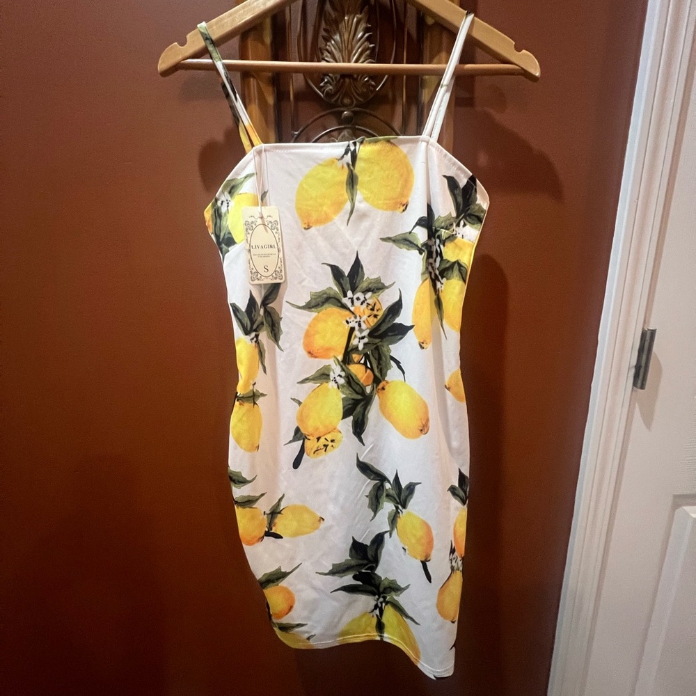 Lemon Print Spaghetti Strap Dress-S